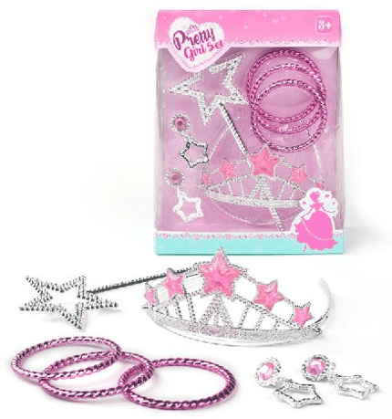 ערכת נסיכות ורודה כולל כתר כוכבים עגילים צמידים ושרביט כוכב