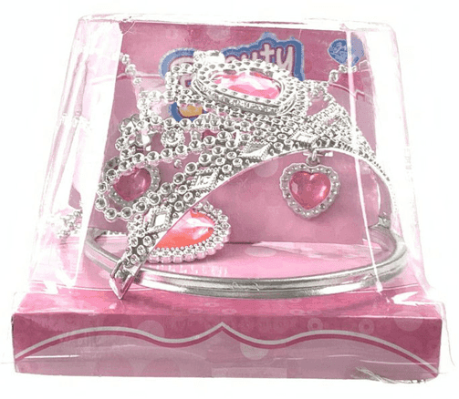 כתר נסיכה יהלום לב ורוד כולל זוג עגילים ושרשרת