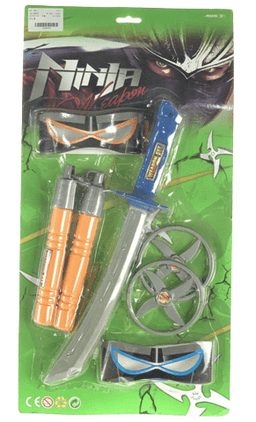 ערכת נינג'ה כולל חרב נונצ'קו 2 דיסקיות ו 2 מסכות עיניים כתום וכחול