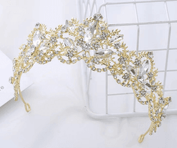 כתר מלכה מתכת צבע זהב משובץ יהלומים