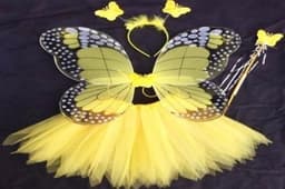 סט תחפושת לפרפר צהוב כולל כנפיים, חצאית קשת ושרביט