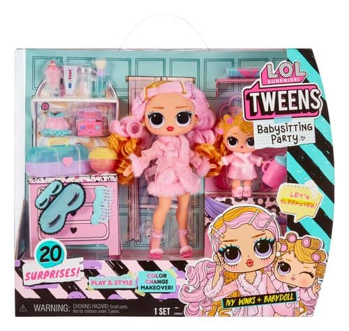 בובת אופנה LOL TWEENS BABYSITTING - מסיבת פיג'מות עם 20 הפתעות