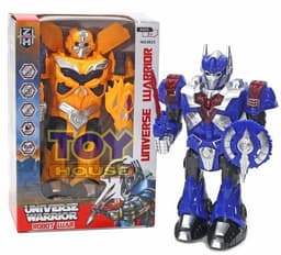 רובוט צהוב וכחול כולל אורות ומוזיקה