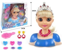 ראש בובה נסיכת הקרח כולל עגילים ואביזרי טיפוח