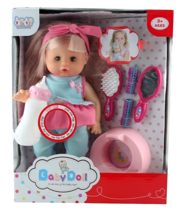 בובה 12 אינץ שותה ועושה פיפי כולל מסרק מראה וסיר