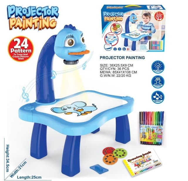 מעמד שולחן ציור הולוגרמה בנים 3 דיסקיות מנגן כולל 12 טושים