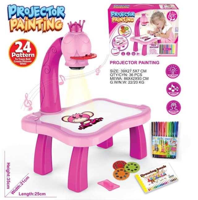 מעמד שולחן ציור הולוגרמה בנות 3 דיסקיות מנגן כולל 12 טושים