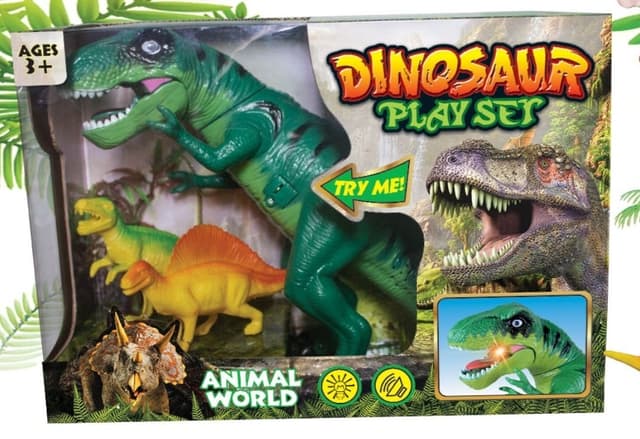 דינוזאור טי רקס אורות ומוזיקה כולל 2 דינוזאורים קטנים