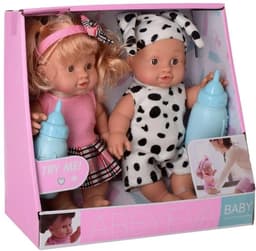 זוג בובות איכותיות בן ובת מנגנות גודל 24 ס"מ כולל בקבוק