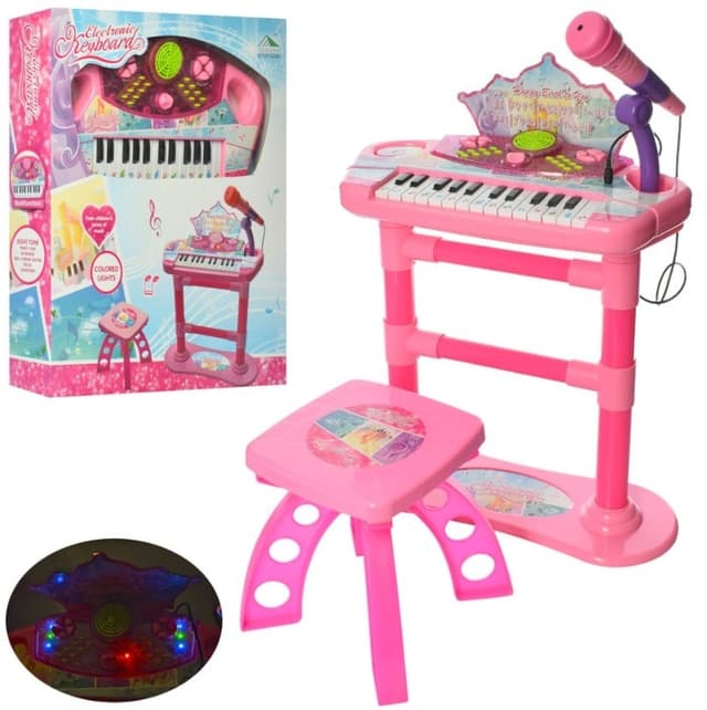 מעמד פסנתר וורוד כולל מקרופון וכסא