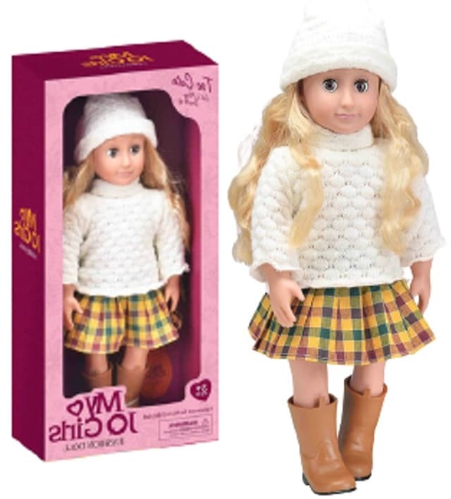 בובות אופנה שמלה משובצת צהובה איכותית גודל 18 אינץ