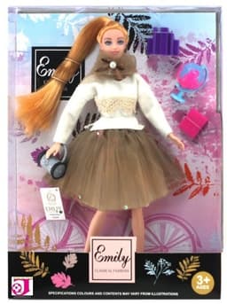 בובות אופנה EMILY עם שמלה חומה גודל 30 ס"מ