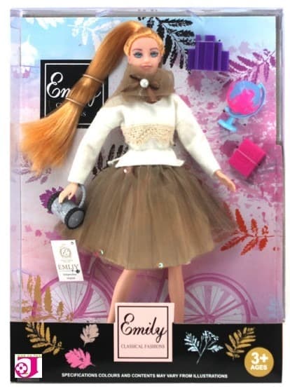 בובות אופנה EMILY עם שמלה חומה גודל 30 ס"מ