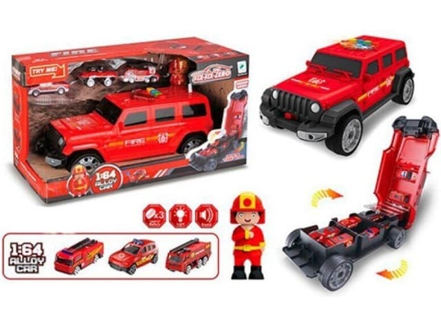 ג'יפ רנגלר כיבוי אש גורר 3 מכוניות חילוץ והצלה כולל אורות מוזיקה וסוללות