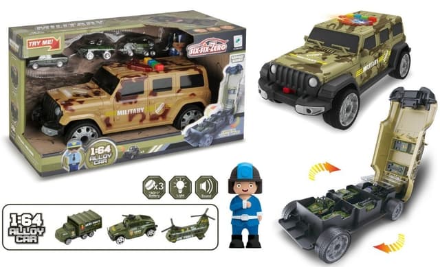 ג'יפ רנגלר צבאי גורר 3 מכוניות צבא כולל אורות מוזיקה וסוללות