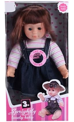 בובה בת אוברול כחול איכותית גודל 35 ס"מ כולל מוזיקה