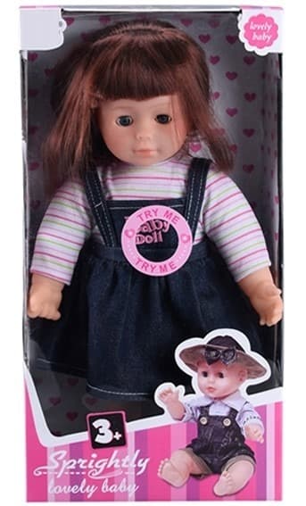 בובה בת אוברול כחול איכותית גודל 35 ס"מ כולל מוזיקה