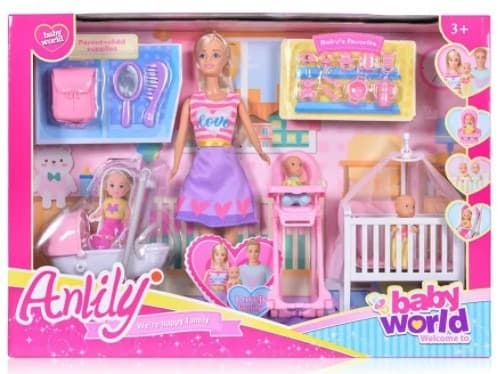 סט חדר ילדים כולל בובה אמא ושלושה ילדים כולל אביזרים