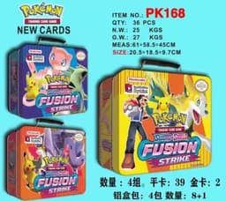 פוקימון PK 168 כולל 200 קלפים בקופסת פח גדולה עם ידית