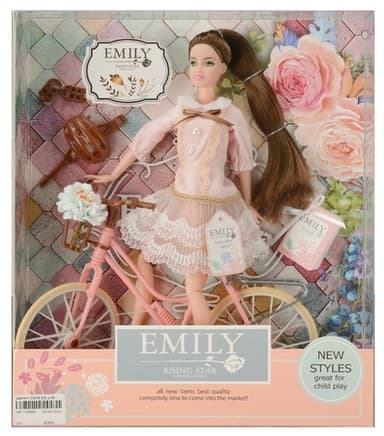 בובת אופנה מעוצבת EMILY עם אופניים
