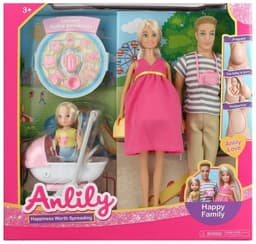 בובת ANLILY משפחה כולל אבא אמא ותינוקת בעגלה