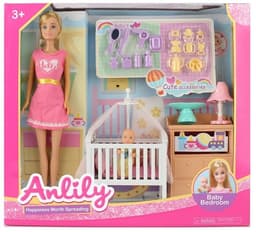 בובת ANLILY חדר שינה כולל בובה תינוק לול ואביזרים