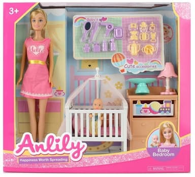 בובת ANLILY חדר שינה כולל בובה תינוק לול ואביזרים