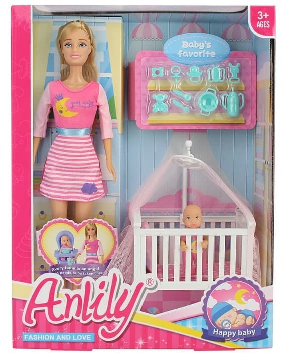 בובת ANLILY חדר שינה כולל בובה תינוק לול ואביזרים