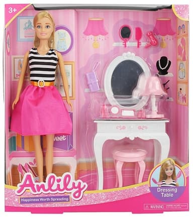 בובת ANLILY סט טיפוח כולל שידת איפור כסא ואביזרים