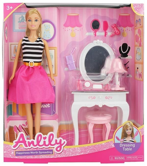 בובת ANLILY סט טיפוח כולל שידת איפור כסא ואביזרים