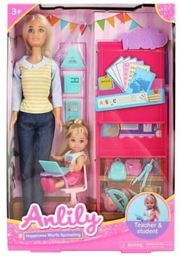 בובת ANLILY מורה בבית ספר כולל ילדה תלמידה כולל אביזרים