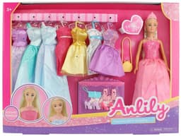בובת ANLILY חדר הלבשה כולל 6 שמלות ערב להחלפה ואביזרים