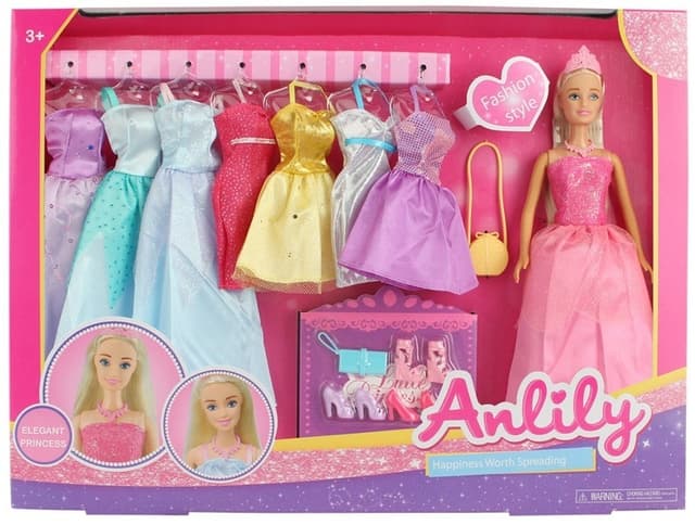 בובת ANLILY חדר הלבשה כולל 6 שמלות ערב להחלפה ואביזרים