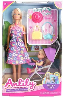 בובת ANLILY אמא כולל בובה ילדה ועגלה