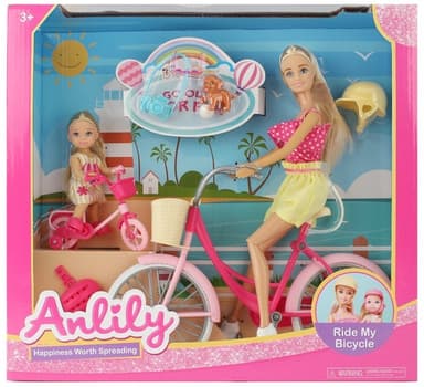 בובת ANLILY טיול אופניים כולל בובה ילדה וזוג אופניים