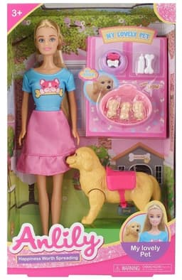 בובת ANLILY חיית מחמד כולל כלב 3 גורי כלבים ואביזרים
