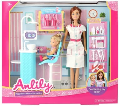 בובת ANLILY רופאת שיניים כולל ילדה ואביזרים