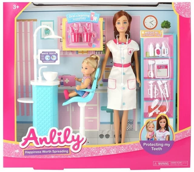 בובת ANLILY רופאת שיניים כולל ילדה ואביזרים