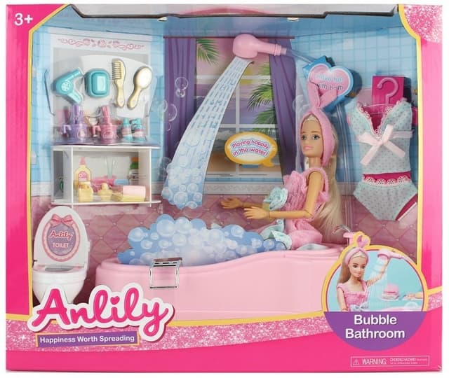 בובת ANLILY חדר רחצה כולל חלוק אמבטיה שרותים ואביזרים