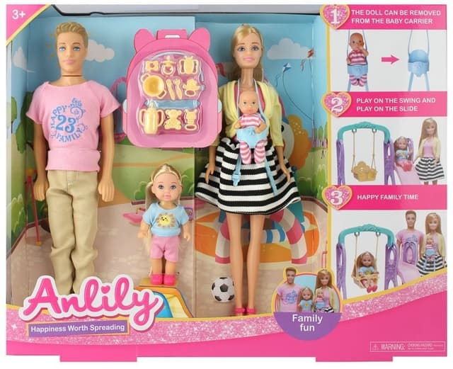 בובת ANLILY משפחה בגן שעשועים כולל אבא אמא ילדה נדנדה ואביזרים