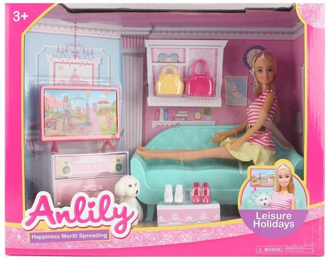 בובת ANLILY סלון כולל כורסת ישיבה טלוויזה ואביזרים