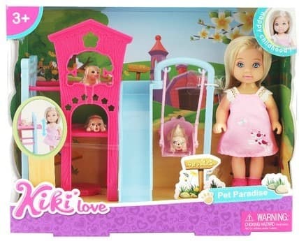 בובת קיקי לאב גן שעשועים כולל בובה נדנדה וגורי כלבים