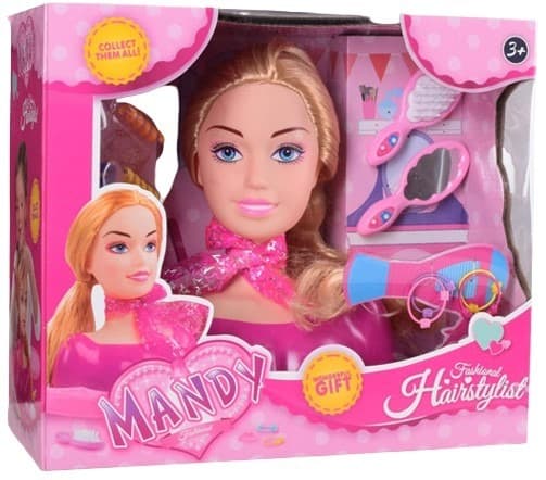 ראש בובת אופנה גדול כולל מסרק מראה ותכשיטים