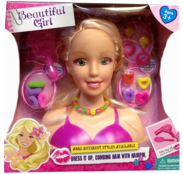 ראש בובת אופנה כולל מסרק קוקיות ותכשיטים