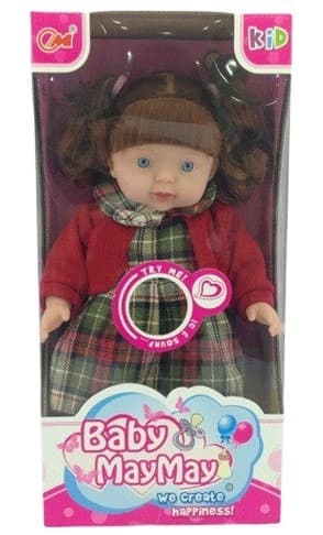 בובה איכותית עם בגדי חורף שמלה משובצת כולל מוזיקה