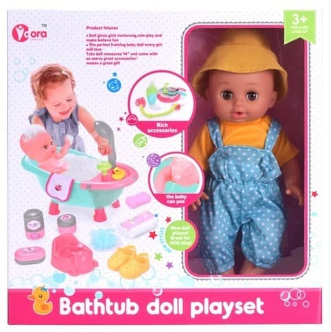 בובה בן איכותית בתוך אמבטיה עושה פיפי כולל מוזיקה ואביזרים