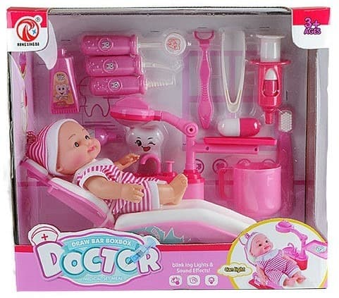 בובה על כסא מעבדת שיניים כולל אורות מוזיקה ואביזרים