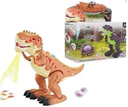 דינוזאור טי רקס מטיל ביצים ומוציא שקופיות כולל אורות ומוזיקה