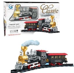 רכבת מסלול חשמלית כולל קטר מוציא עשן וקרון אחד