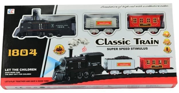 רכבת מסלול חשמלית כולל קטר מוציא עשן ו 2 קרונות אחד